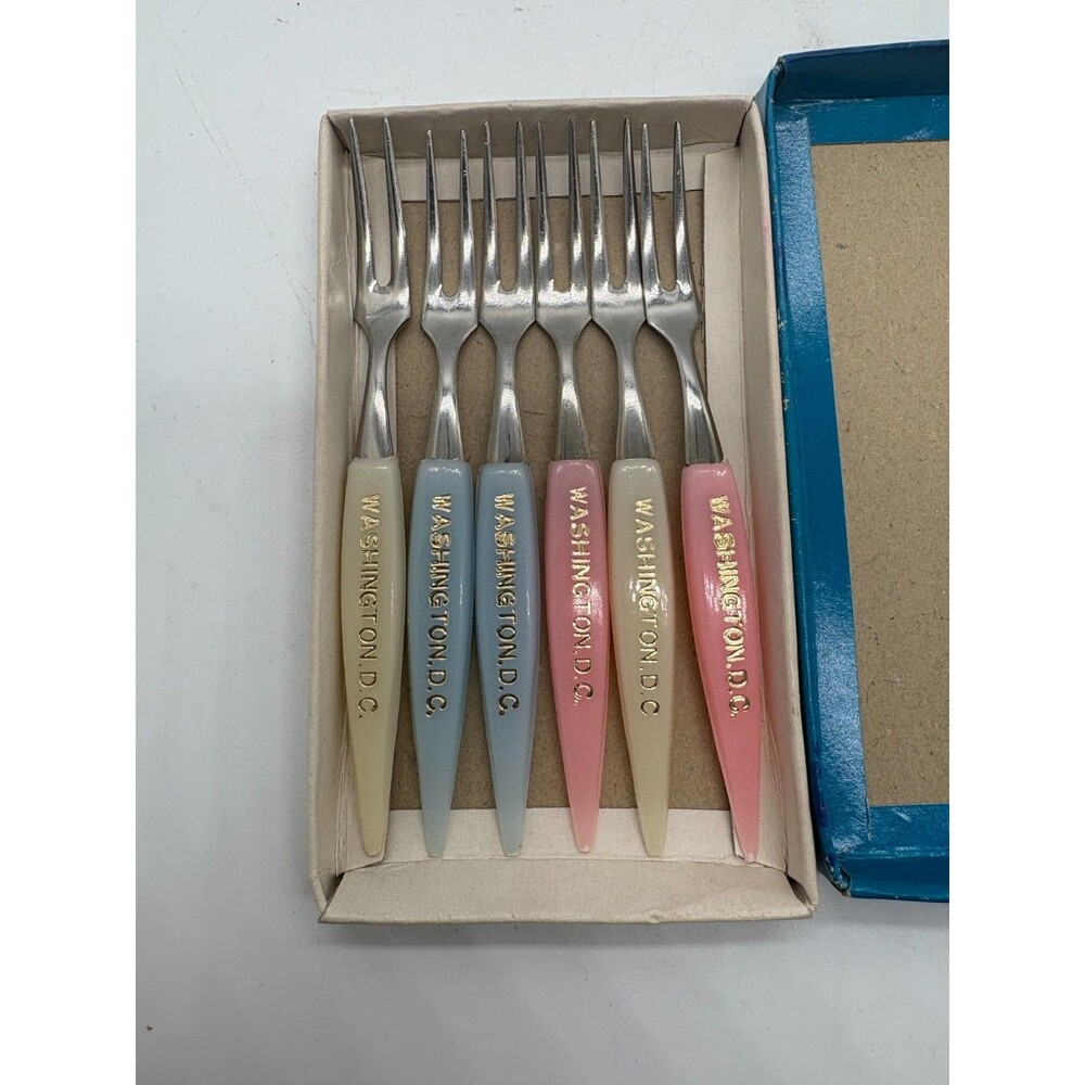 Vintage Little Fork 6 Washington D.C. Cocktail Appetizer Party Forks pastel